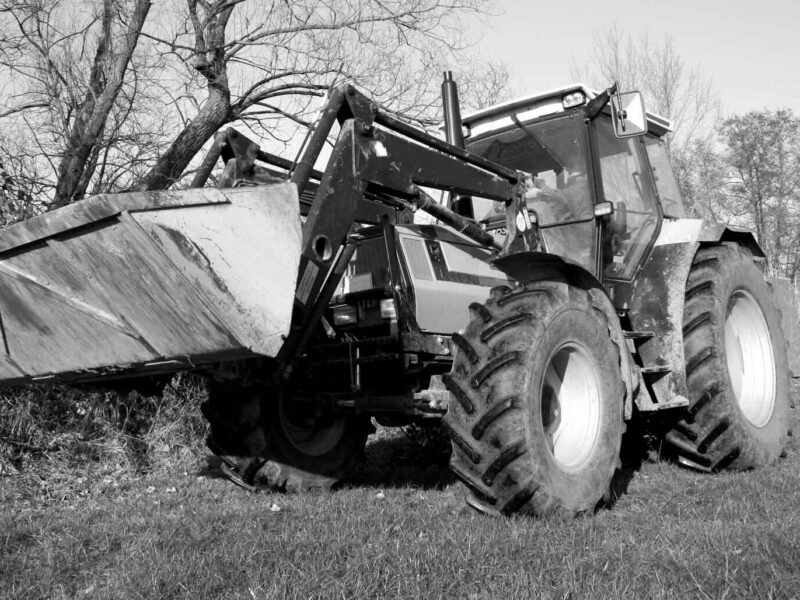 Tractor in black and white