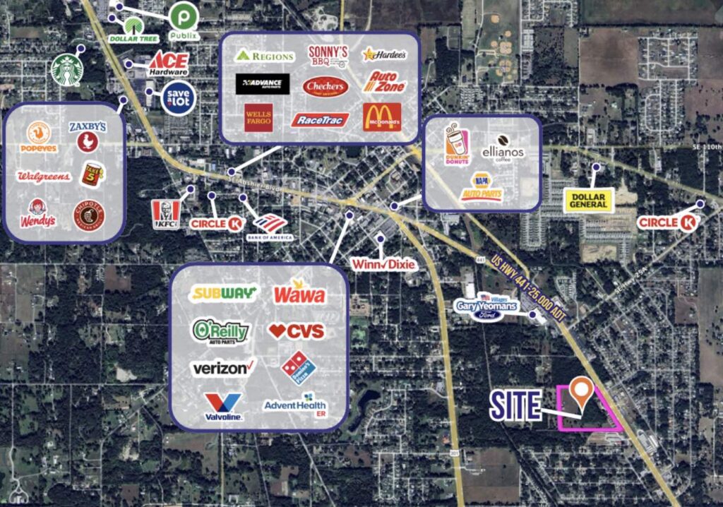 A map shows the developments that have sprouted up near the newly sold site in Belleview