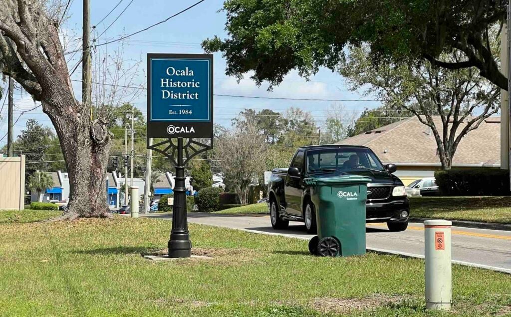 A trash can on the curb at an Ocala home. Although the city will continue collecting trash curbside, it will no longer utilize recycling bins.