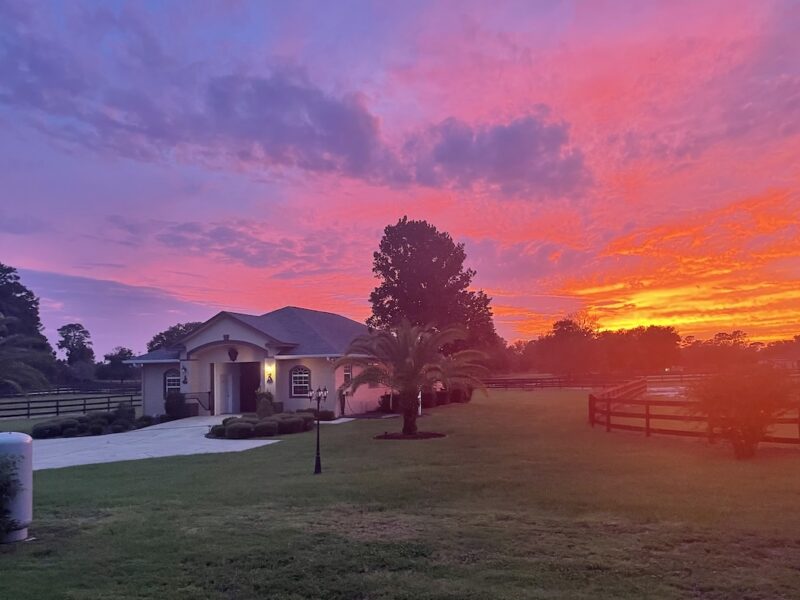 Breathtaking sunset sky blankets Saddlebrook Equestrian Park in Ocala