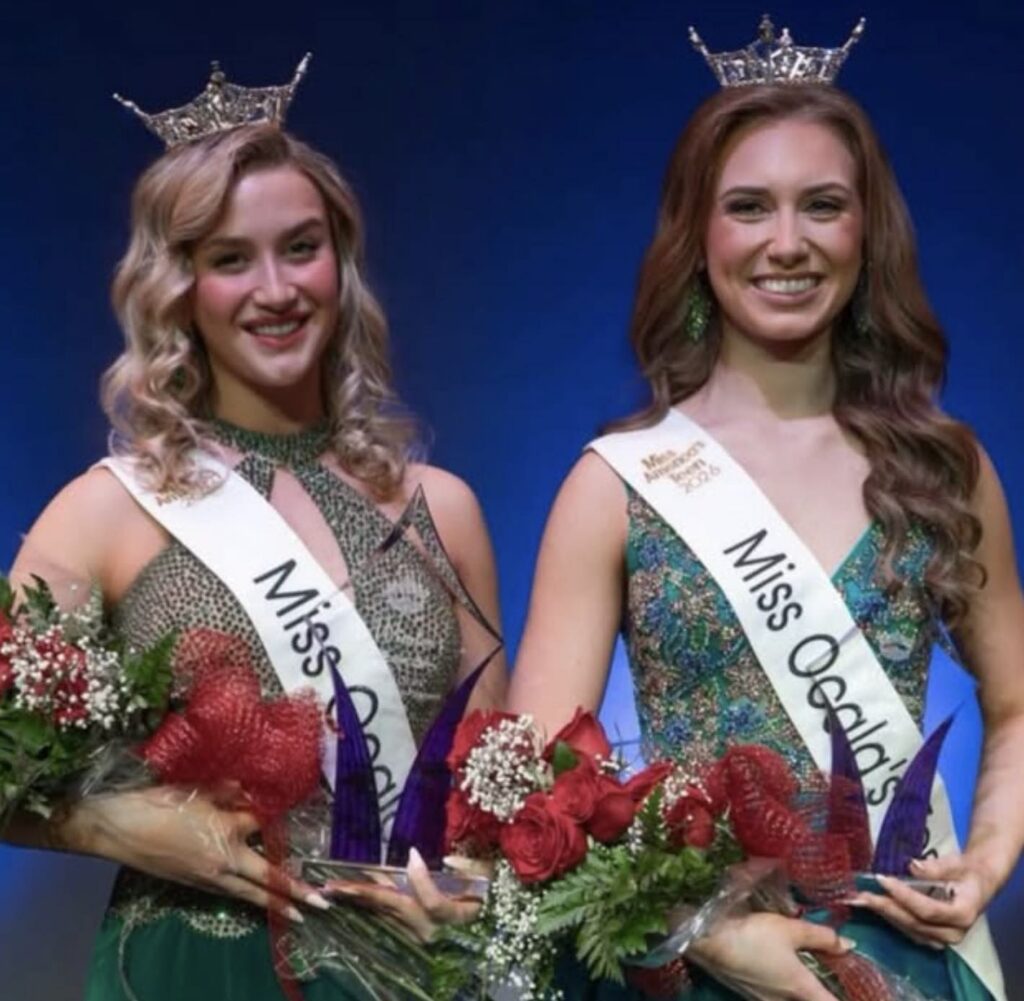 Madison Parolini (left) and Chloie Sebree (right) after they were crowned Miss Ocala and Miss Ocala Teen, respectively, in January 2026.