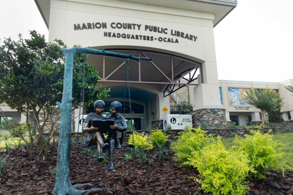 Memorial in front of the library