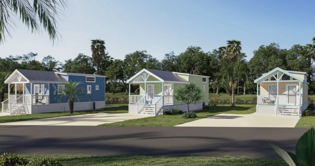 Some of the cottages at Camp Margaritaville Orange Lake RV Park