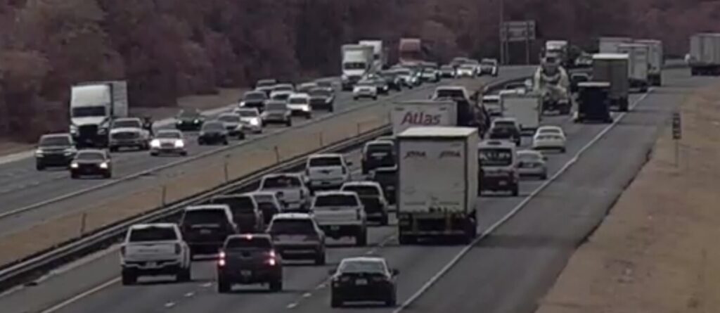 Traffic near mile marker 343 on the highway