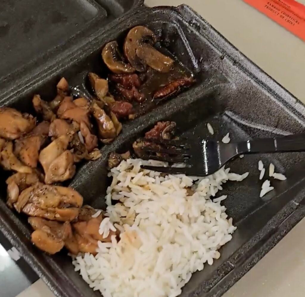 A roach in a meal at Pei Wei Asian Express in the Paddock Mall 4