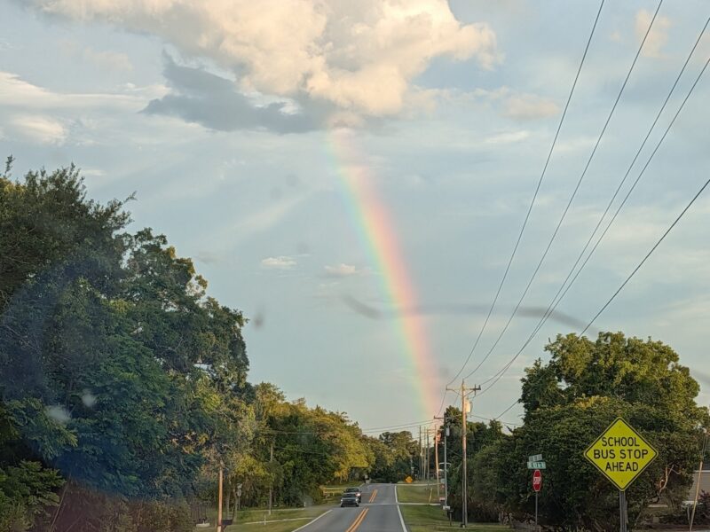 Clear rainbow spotted over a Silver Springs roadway