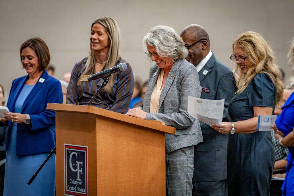 Nancy Thrower middle in October 2025, along with fellow school board members and Superintendent Danielle Brewer left