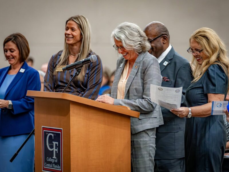 Nancy Thrower middle in October 2025, along with fellow school board members and Superintendent Danielle Brewer left